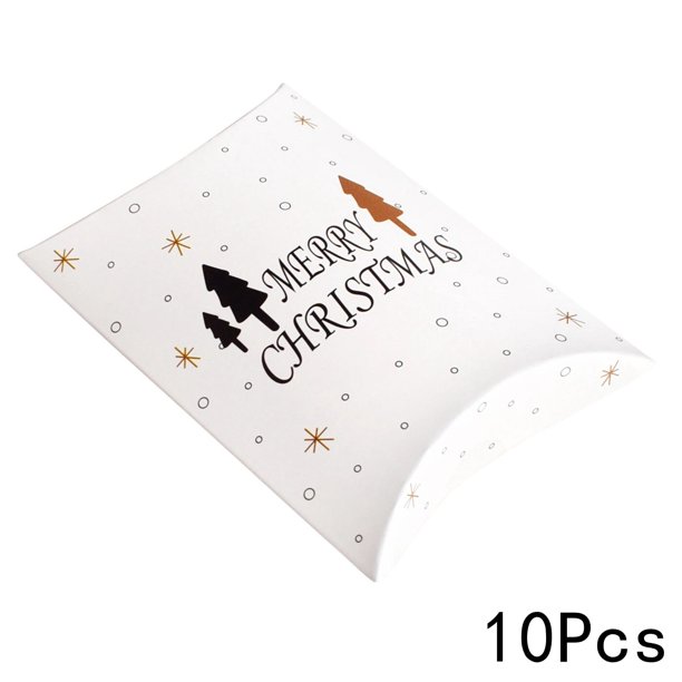 Caja de dulces de Papel Kraft con forma de almohada, recuerdo de boda, fiesta de cumpleaños de pastel de caja de regalo, estilo navideño, 10 piezas
