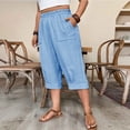 thumbnail image 5 of Plus Size Women's Cotton Linen Casual Capri Pants Pockets Elastic High Waist Cropped Trousers Versatile Bottoms for Daily Life and Travel, 5 of 8