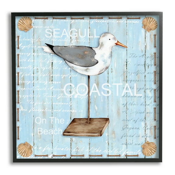 Stupell Industries Rustic Blue Seagull Animals & Insects Painting Black Framed Art Print Wall Art, 12 x 12