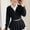 Black-A, variant on Teen Girls Collar Zip Front Cropped Ribbed Knit Sweater Long Sleeve Preppy Style Casual Crop Cardigan Tops White-A