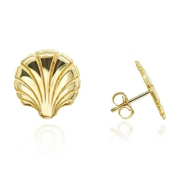 Yellow Gold Seashell Beach Stud Earrings (14K)