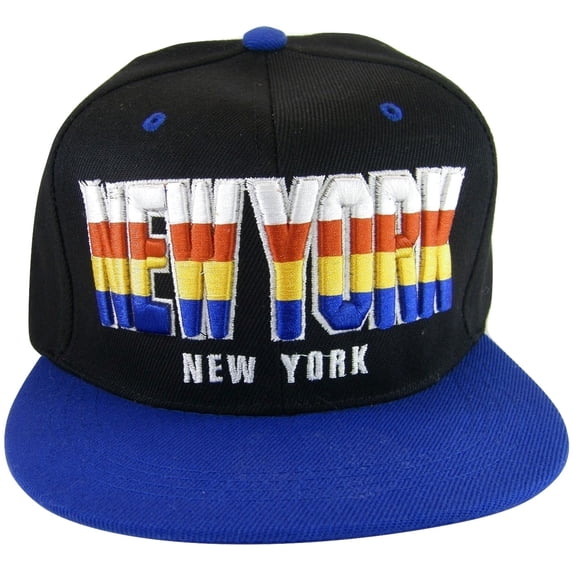 New York Men's 4-Tone Script Snapback Baseball Cap (Black/Royal)