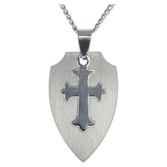 Cross Dog Tag All Stainless Steel Necklace, 22 Chain, Men or Woman Youth