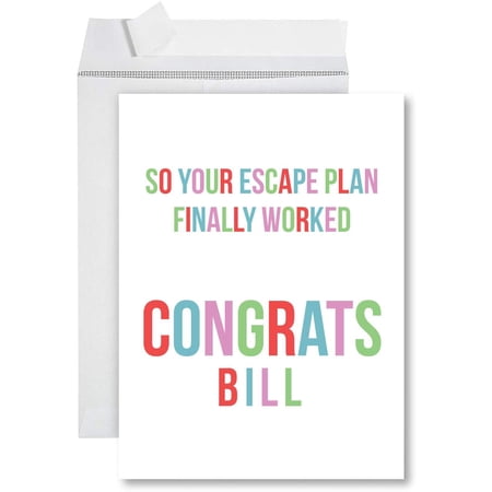 Koyal Wholesale Funny Jumbo Retirement Card With Envelope 8.5 x 11 inch, Farewell Office, Personalized Escape Plan