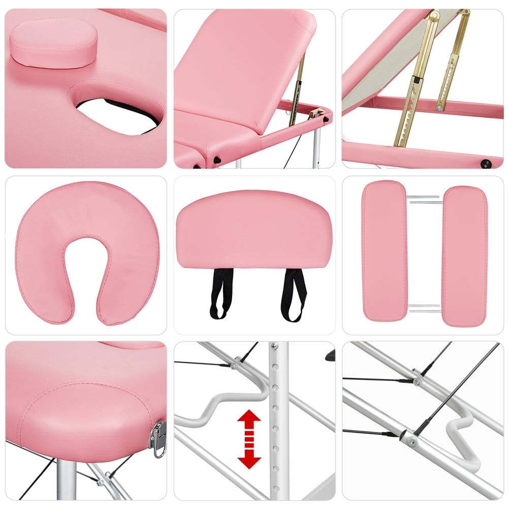 Renwick Adjustable Professional Massage Bed Max. Load Bearing Static 551.2lb, Pink