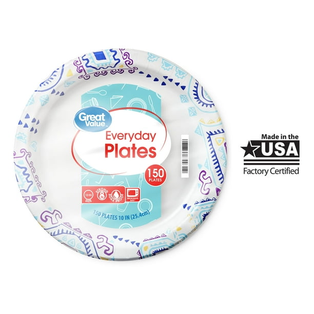 Great Value Everyday Paper Plates, 10", 150 Count