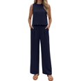 thumbnail image 2 of Aellinatey Women's Two Piece Sets With Back Tie Bow Top And Wide Leg Pants For Vacation Travel Outfits, 2 of 17