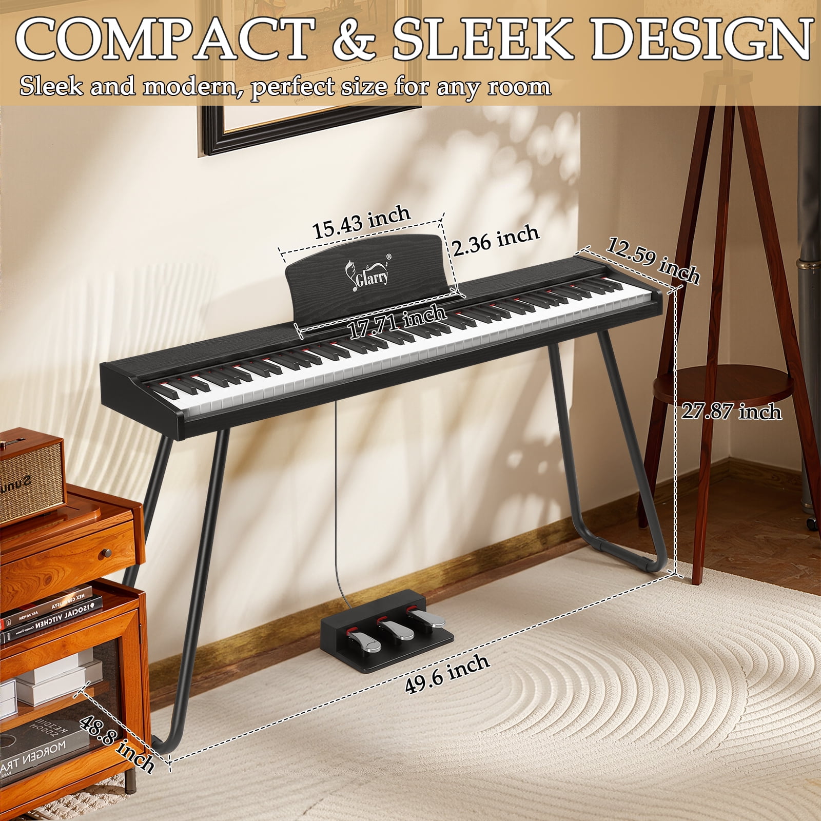 UBesGoo 88-Key Electric Piano Semi-Weighted w/Triple Pedal, Headphone, Bluetooth MIDI, Black