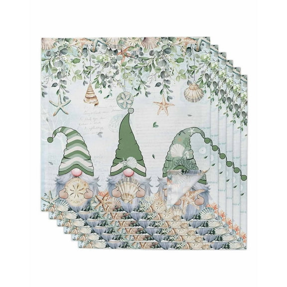nqOlkjepod Coastal Eucalyptus Cloth Napkins Set of 6 Reusable Dinner Napkins, Botanical Blue Green Gnomes Leaf Cocktail Napkin Washable Table Napkins for Wedding/Holiday Party/Baby Shower 20"x20"
