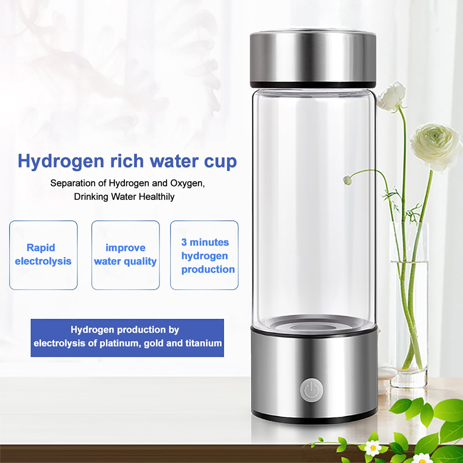 420ML Hydrogen Rich Water Bottle SPE PEM Technology Portable USB Rechargeable, Hydrogen Water Generator Glass Drinking Cup Birthday Gift