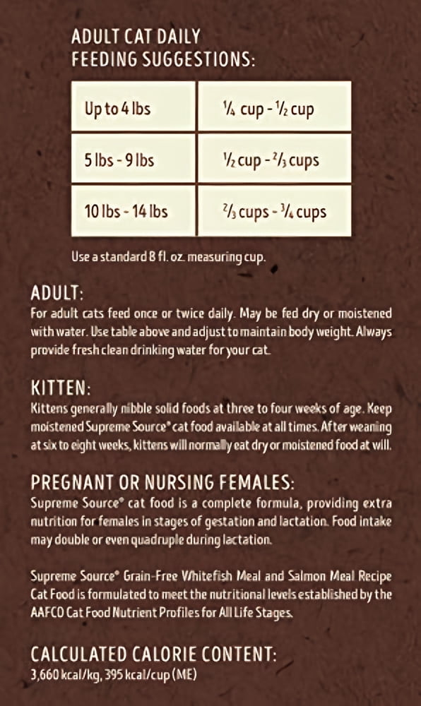 Supreme Source Grain Free Dry Cat Food, Whitefish Meal & Salmon Meal Recipe, 3 Pound Bag (Pack of 24)