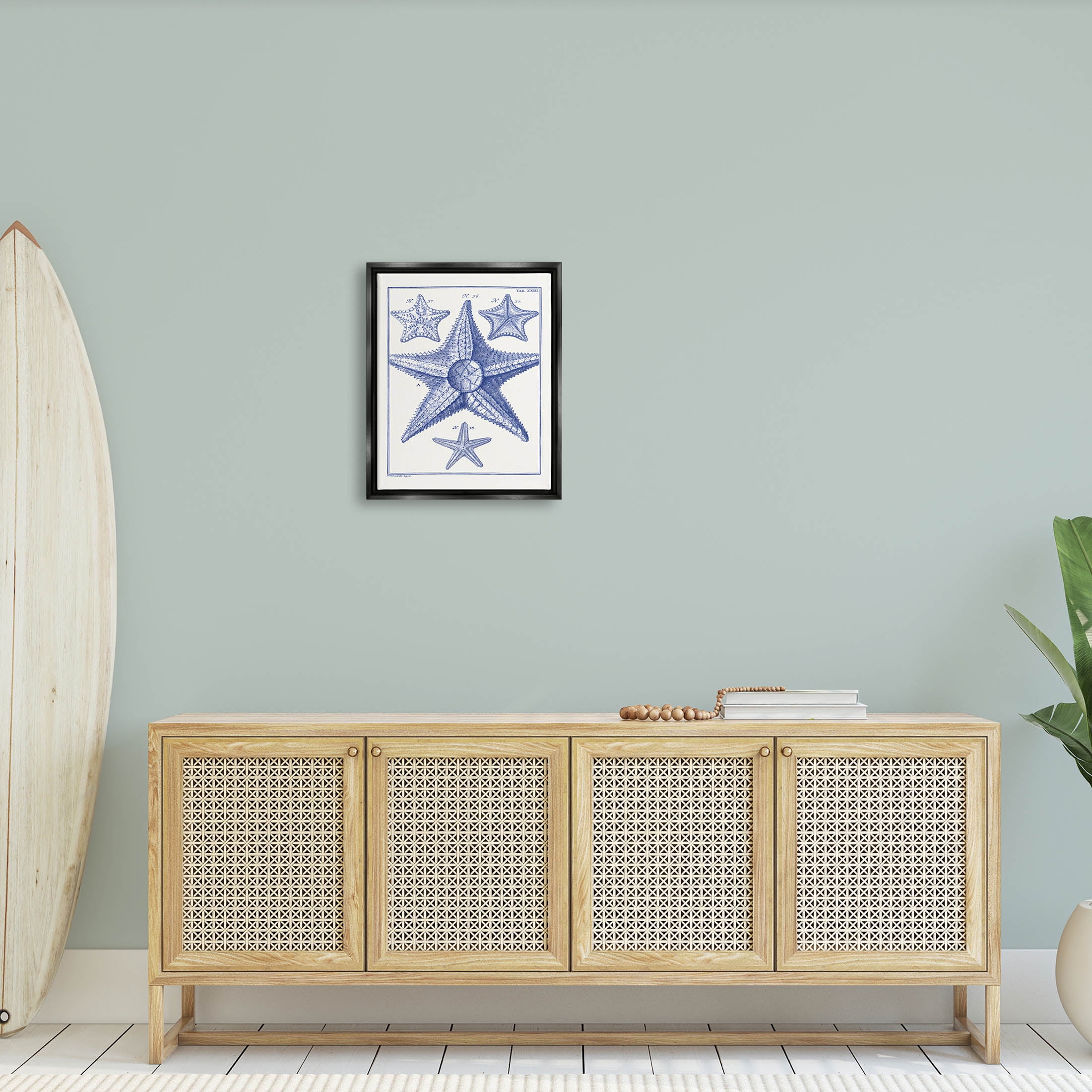 Stupell Industries Detailed Nautical Starfish Study Graphic Art Jet Black Floating Framed Canvas Print Wall Art, Design by Vision Studio