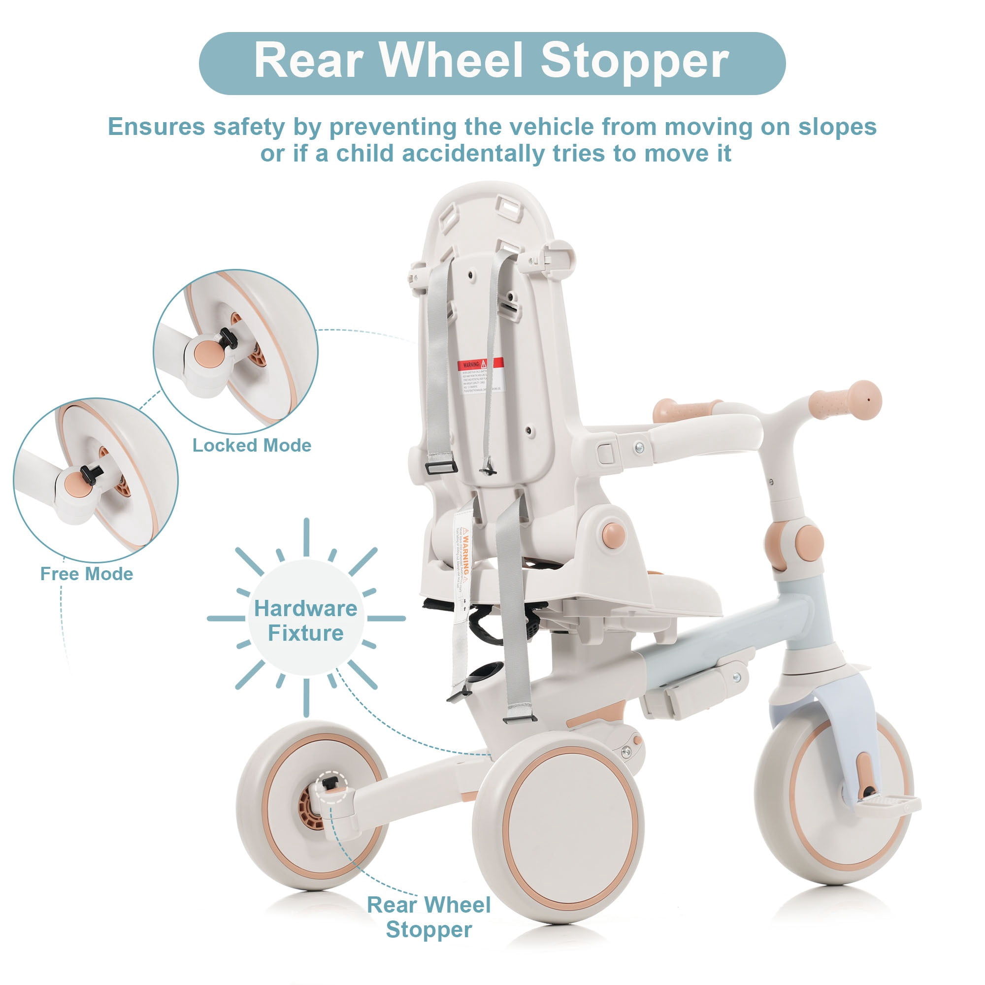 7-in-1 Baby Tricycle 1-6 Years Aluminum Frame with Canopy Push Handle 5-Point Harness for Kids Outdoor Ride
