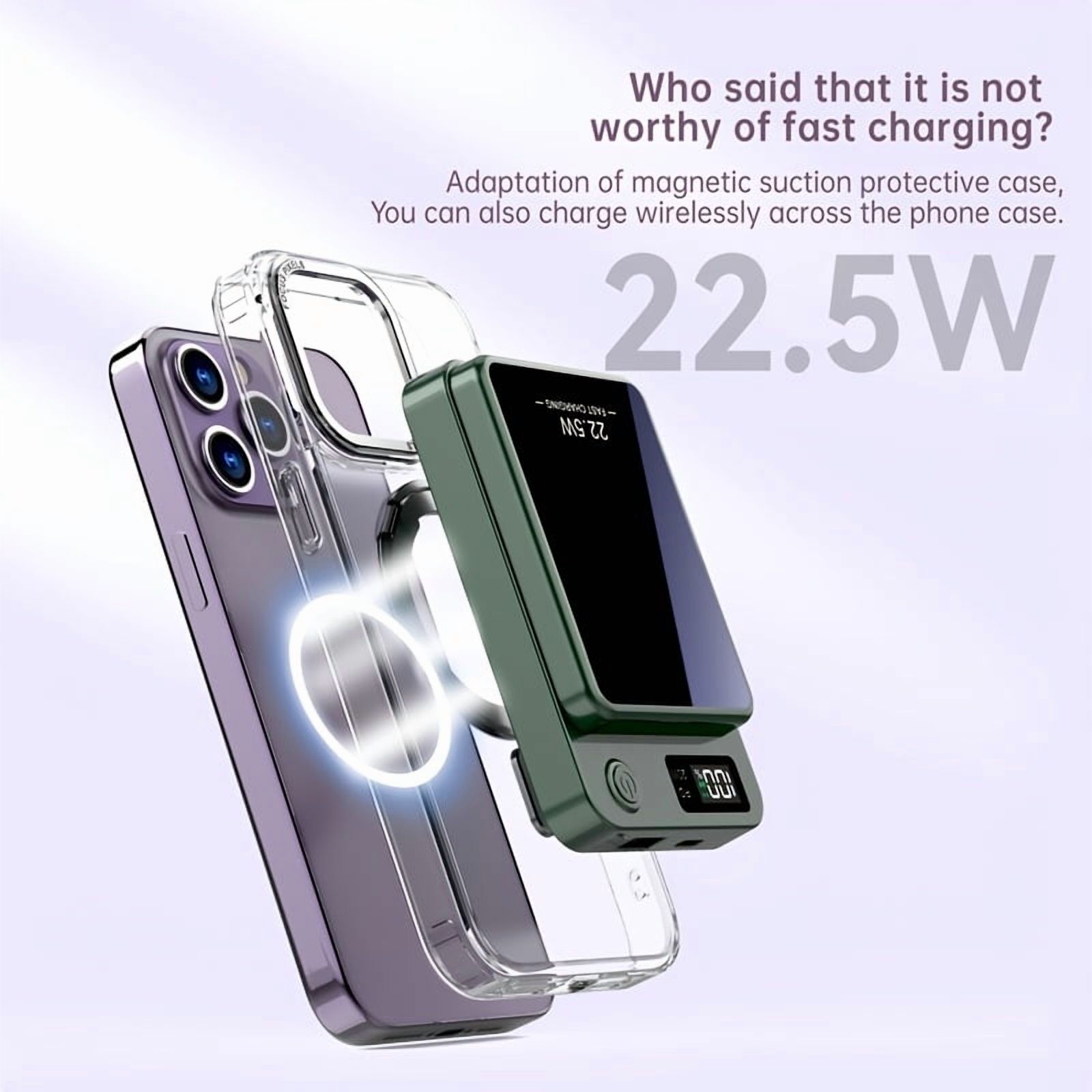 Magnetic Wireless Power Bank 10000mAh 22.5W Fast Charging with LED Display for iPhone 16/15/14/13/12 Series & Android Phones Portable Charger