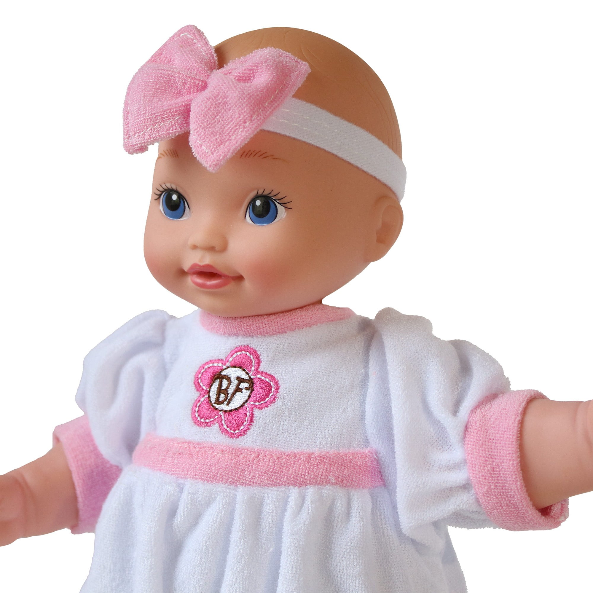 Goldberger Baby's First 13" Bundle of Joy Caucasian Baby Doll - White Terry Cloth Jumper Outfit with Matching Headband