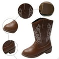 thumbnail image 6 of Girl's Cowboy Boots Trendy Embroidery Leather Zip up Mid Calf Western Cowgirl Booties Round Toe Chunky Heel Fall Winter Boots Brown 3 Big Kids, 6 of 6