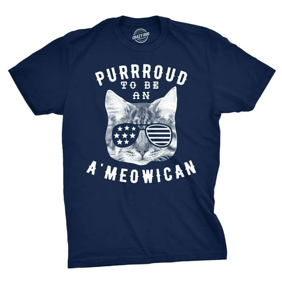 Mens Purroud to Be An Ameowican T Shirt Funny 4th Of July Cat Tee for Guys Graphic Tees