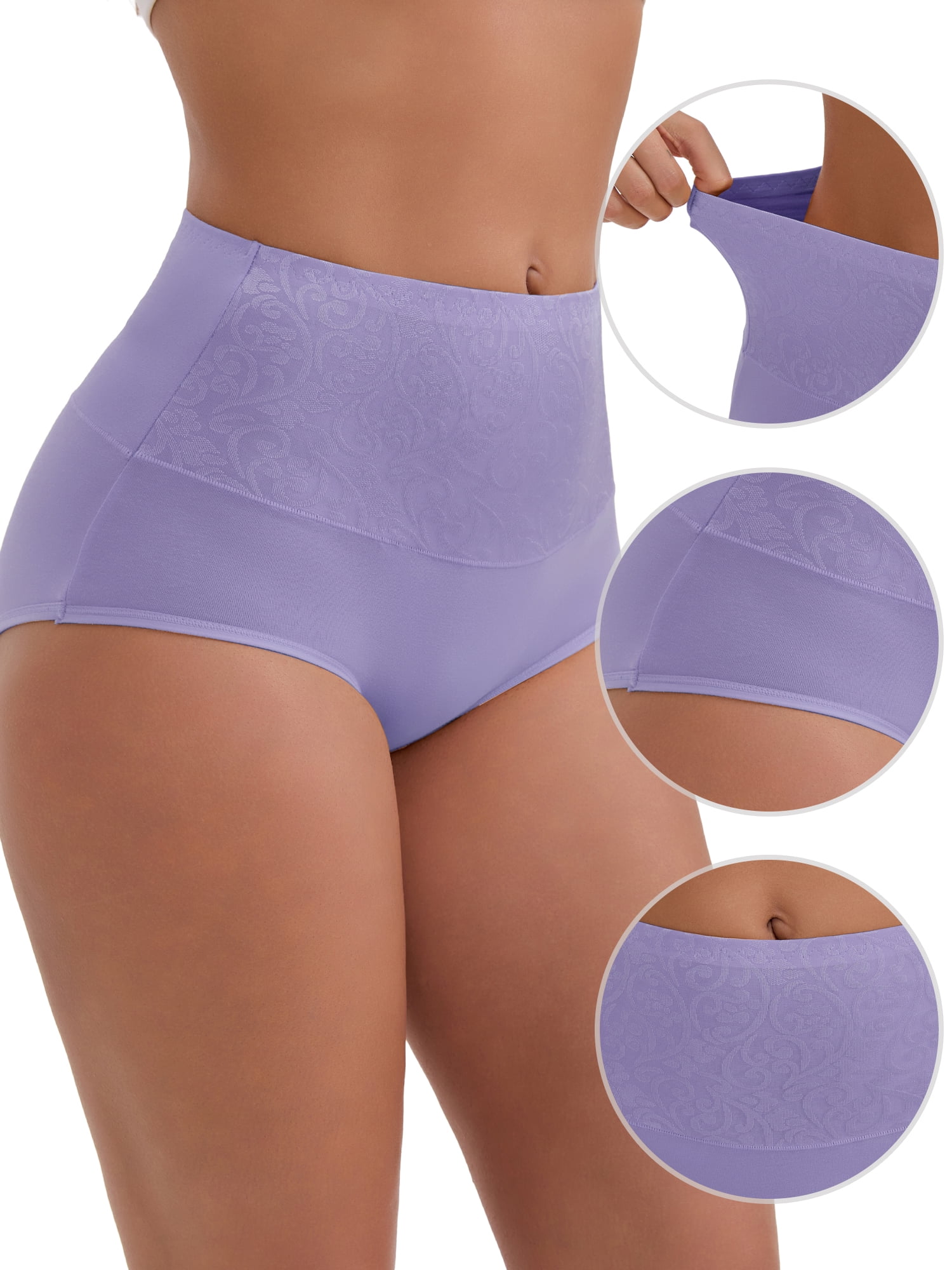DARING DIVA Women's High-Waisted Underwear 5 Pcs M Apricot, Blue, Purple, Gray, Silver