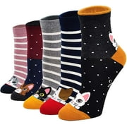 Women Ankle Socks Cotton Cute Cat Animal Casual Dress Socks Girls Funny Colorful Novelty Socks, 5 Pairs