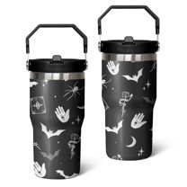 20 Oz Tumbler Halloween Black and White Cartoon Tumbler with Lid and Straw, Birthday Gift Cup for Friend Women Men Coffee Travel Mug Thanksgiving Day Halloween Christmas Gift Water Bottle
