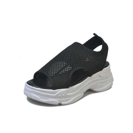 

Sanviglor Womens Casual Shoes Slip On Platform Sandals Summer Sport Sandal Daily Breathable Lightweight Wedge Shoe Non-Slip Beach Black 5