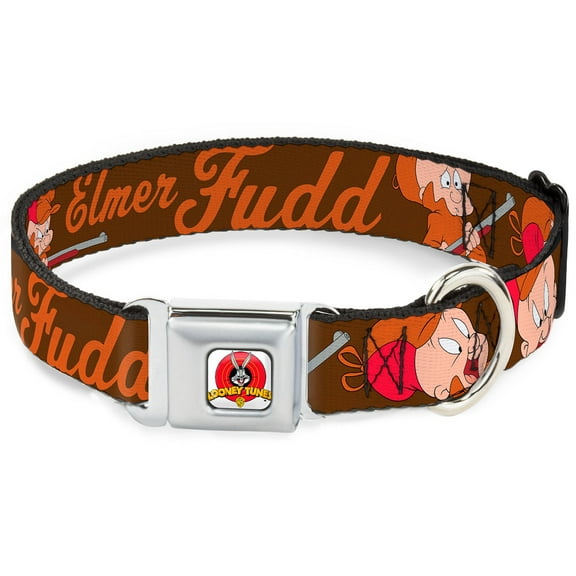 Looney Tunes Pet Collar, Dog Collar Metal Seatbelt Buckle, Elmer Fudd Poses Browns, 15 to 24 Inches 1.0 Inch Wide