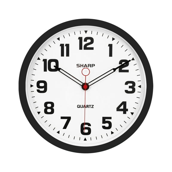 Sharp Matte Black Wall Clock 12" Non-Ticking Modern Style Quartz Analog Display Battery Operated