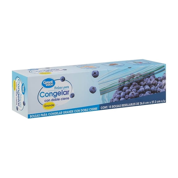 Bolsas para congelar Great Value con doble cierre grande 15 pzas