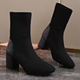 thumbnail image 3 of Xfvqtps Womens Boots Mid Calf Knit Shoe Upper Square Toe Chunky Mid Heel Pull on Elastic Fashion Casual Heel Boots Black, 3 of 9
