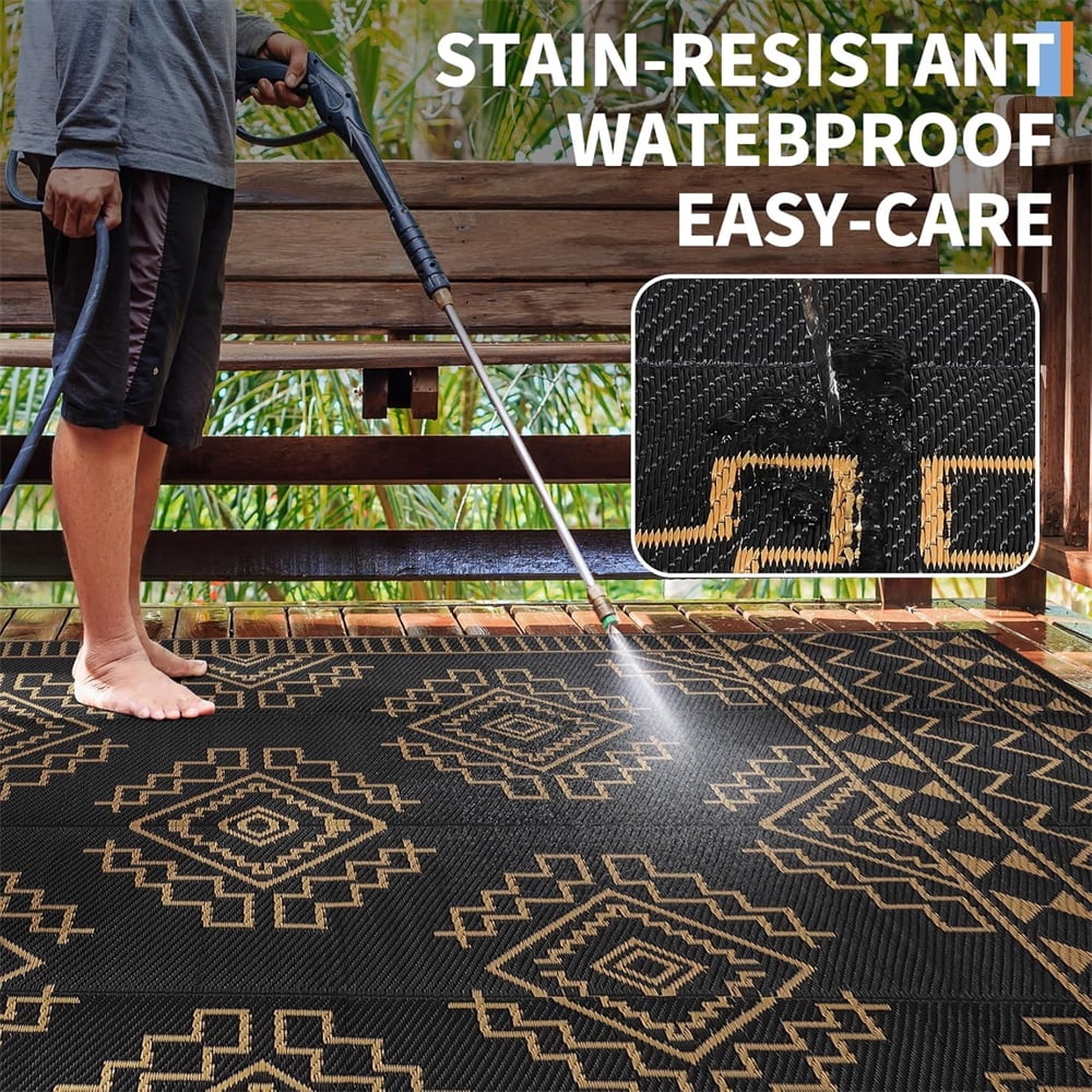Outdoor Rug for Patio Waterproof 8×10ft/9×12ft/9×18ft Outdoor Reversible Plastic Straw Rug Large RV Mat Outside Camping Carpet for Deck Backyard Balcony Picnic Garden Picnic