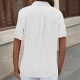 thumbnail image 4 of Endives Women's Button Down Shirt Fashion Casual Solid Color Cotton Linen Shirt Short Sleeved Shirts With Pockets White, 4 of 7