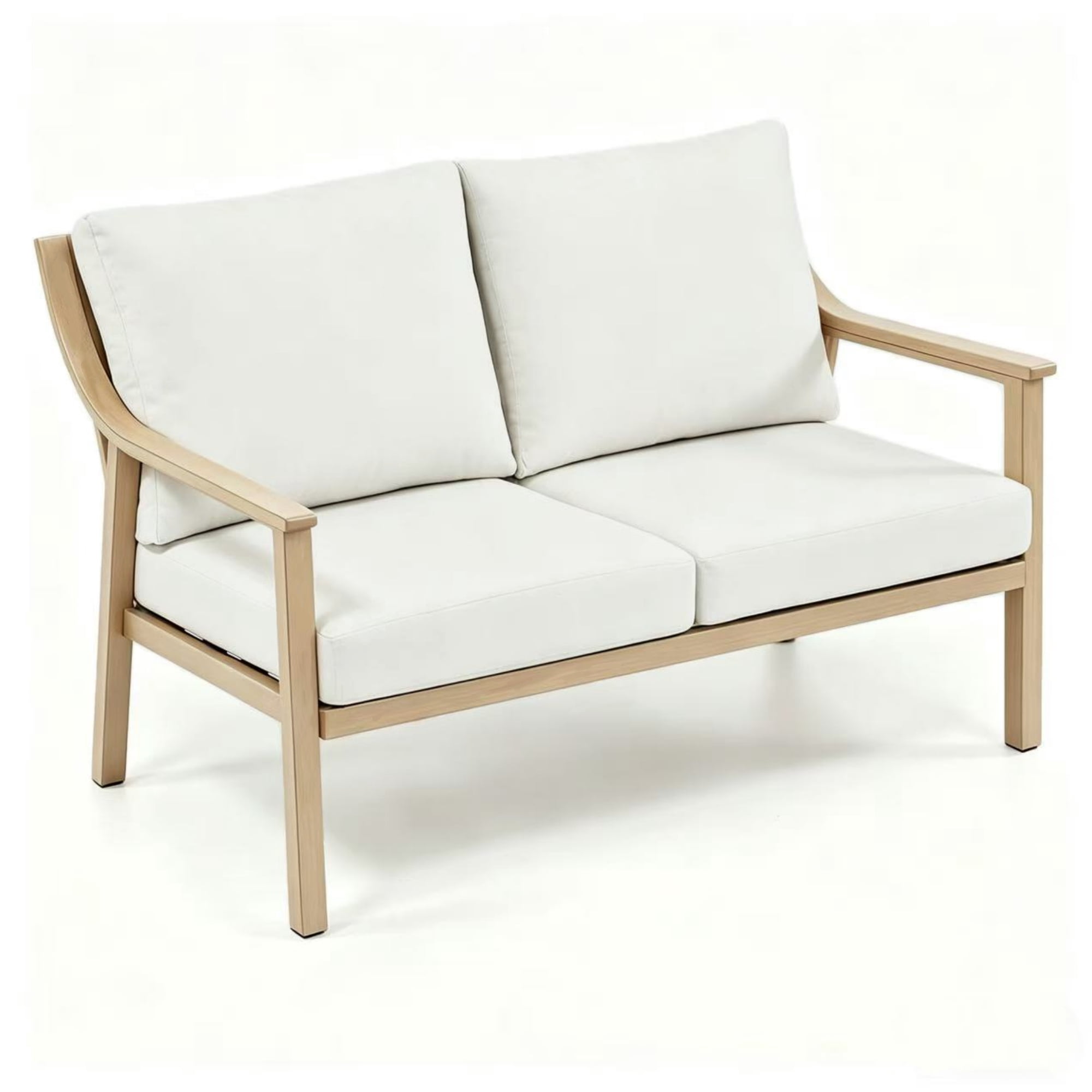 T-Patio Aluminum Outdoor Loveseat, All Weather Patio 2-Seater Sofa, Beige, Set of 1
