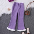 thumbnail image 2 of Tfken Pants For Girls Toddler Fleece Elastic Waist Flare-Leg Casual Warm Purple Trousers Size 7-8 Years, 2 of 6