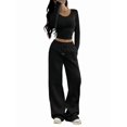 thumbnail image 3 of Women 2 Piece Matching Lounge Sets Clothing Comfiest Wide Leg Pants Y2K Sweatsuits Fall Outfit Black XS, 3 of 9
