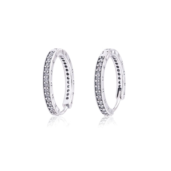 Authentic Signature Hoop Earrings in 925 Sterling Silver w/Cubic Zirconia, 2905...