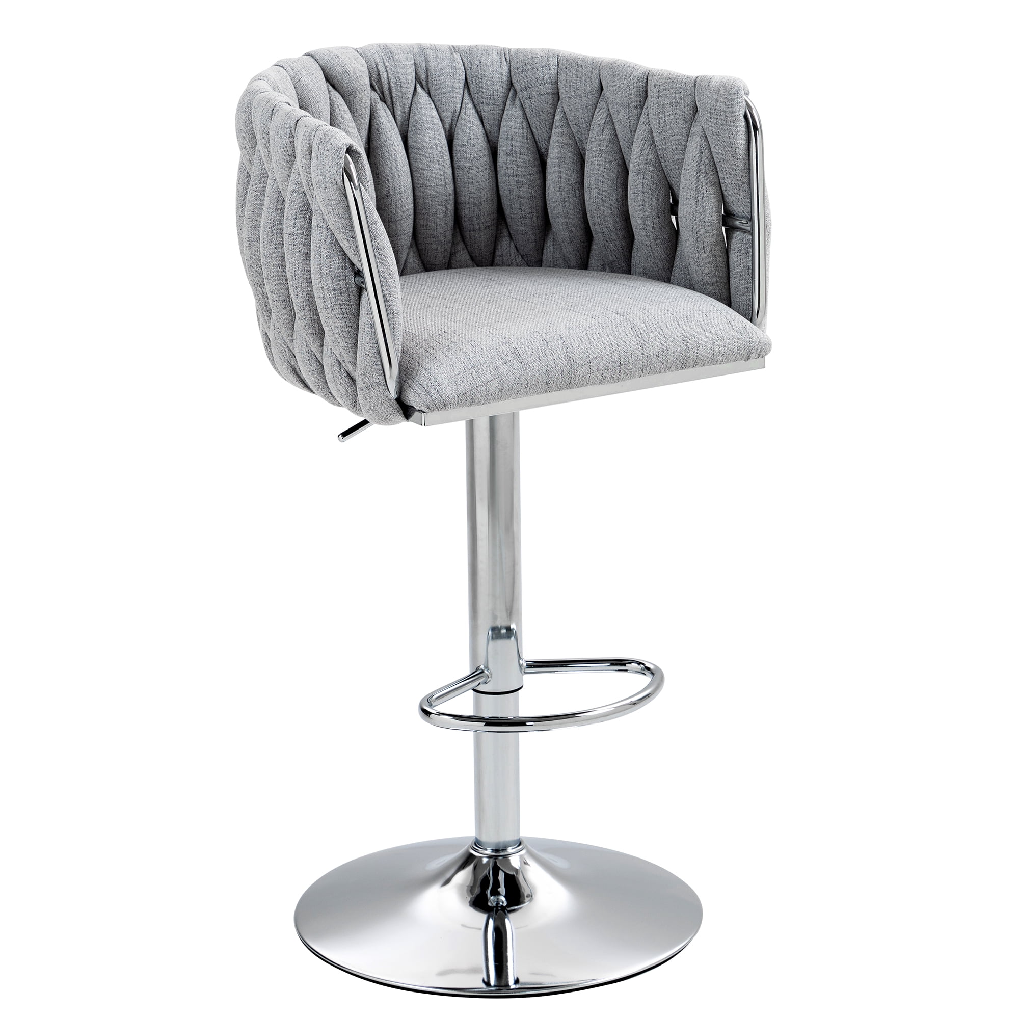 Swivel Bar Stool Set of 2, Adjustable Counter Height Chair with Woven Back and Footrest for Kitchen Cafe, Gray