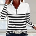 thumbnail image 2 of AnuYalue Quarter Zip Striped Sweatshirt Womens Fashion Collar Half Zip Shirt Oversized Pullover Casual Long Sleeve Tops, 2 of 6