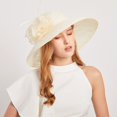 thumbnail image 4 of Yoyauz Women Sun Hat with Mesh Flower Decoration Wide Brim Hat Occasion Event Organza Fancy Church Dress Hat, 4 of 5