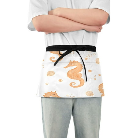 

Yayeee Waist Apron with Pockets for Cooking Waterproof Half Server Aprons White Seahorse