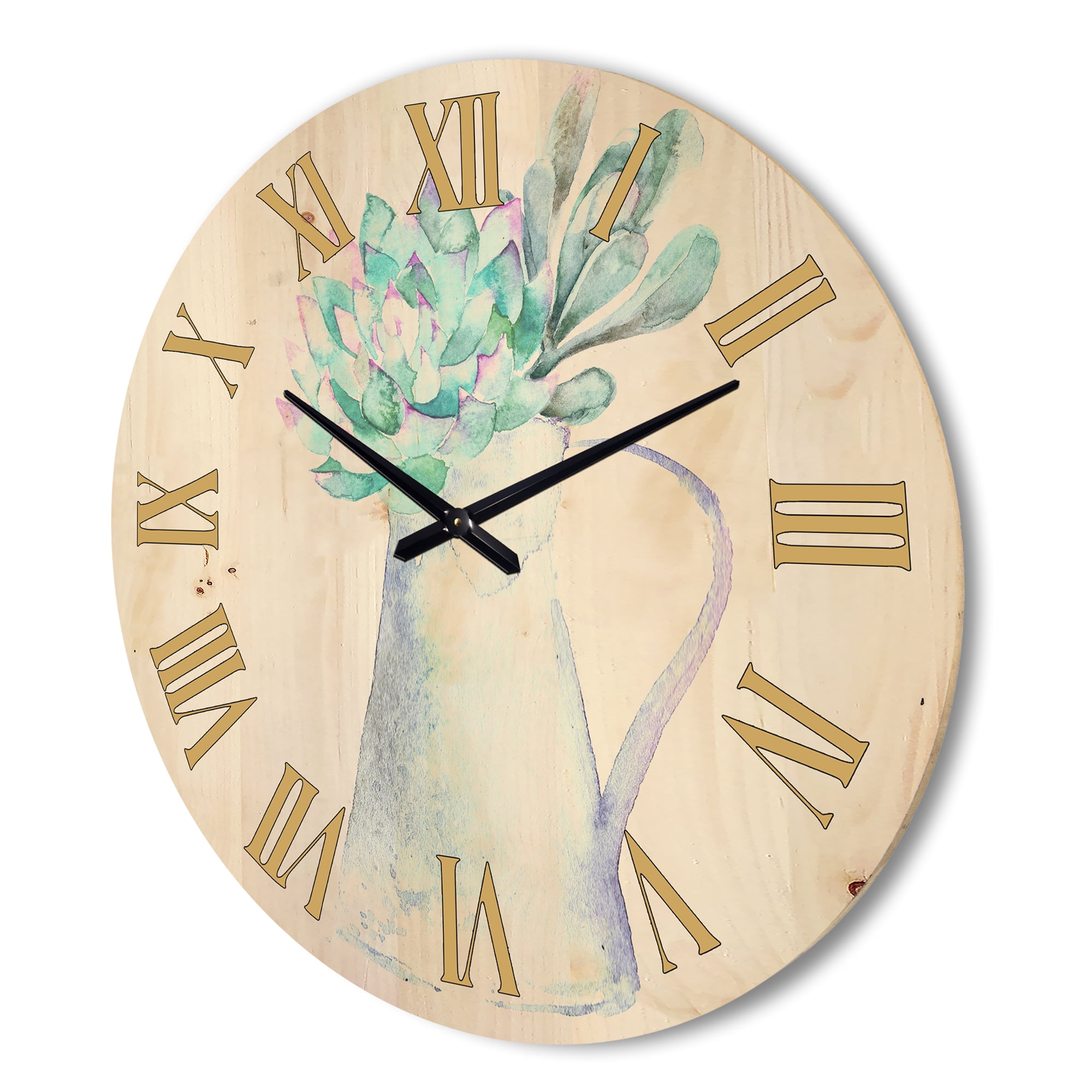 Designart 'Succulent Home Plant In Jug' Traditional Wood Wall Clock