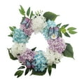 thumbnail image 1 of Coronas de flores de hortensias de primavera para la puerta principal con luces, corona de verano azul y blanca con hojas, para el hogar, fiestas y bodas, «única para mamá»., 1 of 6