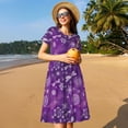 thumbnail image 4 of Fotbe Purple Snowflakes Vestido Largo de Moda para Mujer, Vestido Tipo Camiseta con Manga Corta y Estilo Casual a Rayas y Bloques de Color, 4 of 6