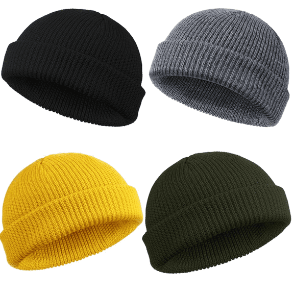 4 Pieces Trawler Beanie Watch Hat Roll up Edge Skullcap Fisherman Beanie Unisex