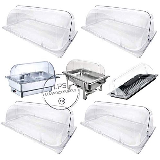4 PACK Full Size Roll Top Chafing Dish Clear Plastic Pan Display Cover