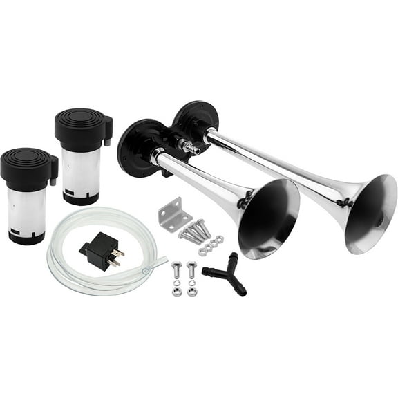 Vixen Horns Loud 2/Dual Trumpet Train Air Horn with Two Compressors Full Complete System/Kit Chrome 12V VXH2311DC