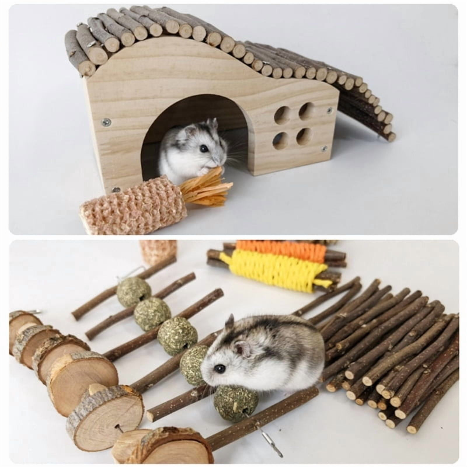 10PCS Guinea Pigs Toy Bulk Birdcage Accessories Wood Chewable Pet Hideout House