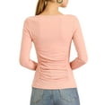 thumbnail image 4 of MODA NOVA Junior's Ruched Stretchy Crew Neck Slim Fit Basic Tops Pink S, 4 of 7
