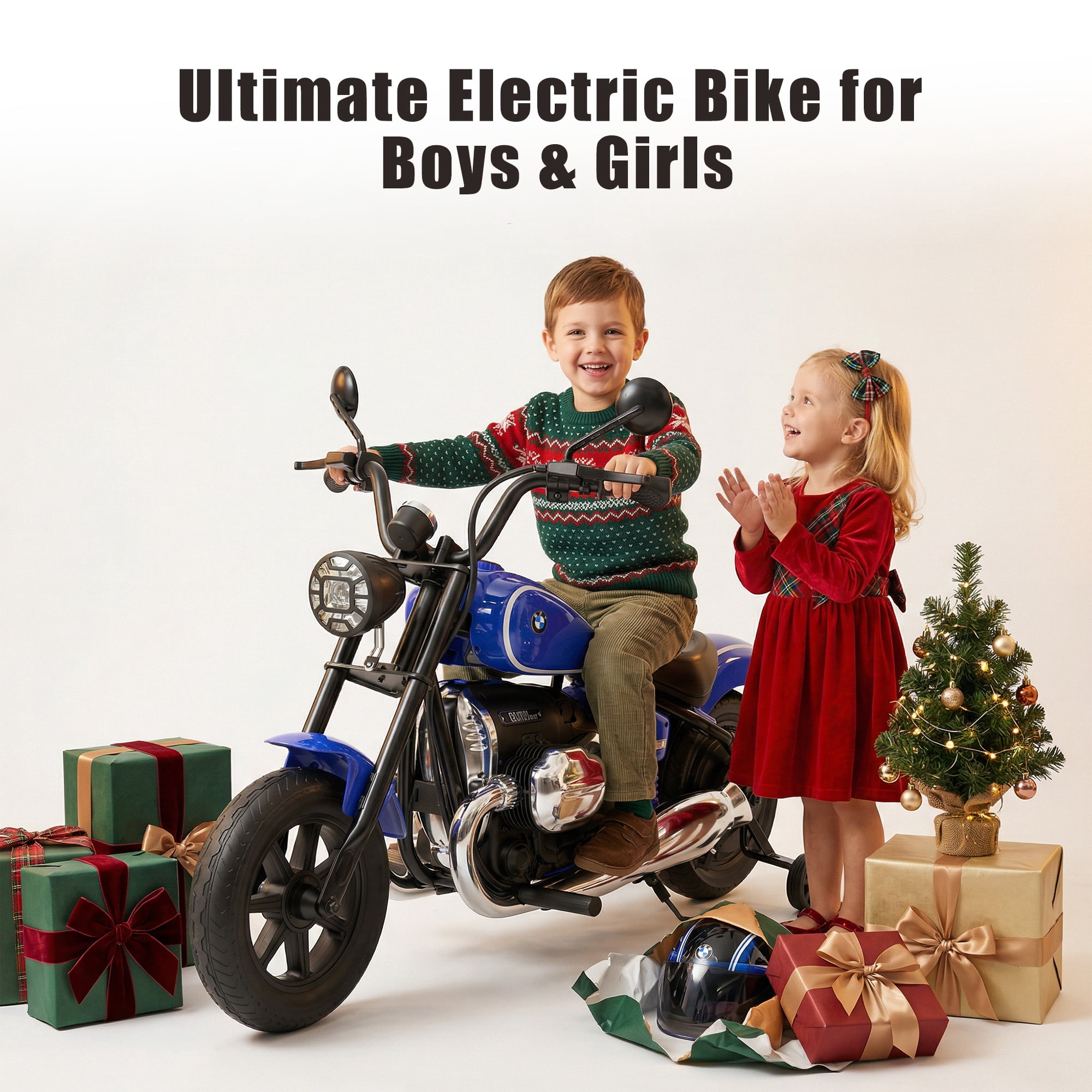 SaveJoy BMW Licensed 24V 9Ah Kids Ride On Motorcycle, Powered Electric Dirt Bike with Removable Training Wheels and Suspension for Boys Girls Ages 3-8, Blue