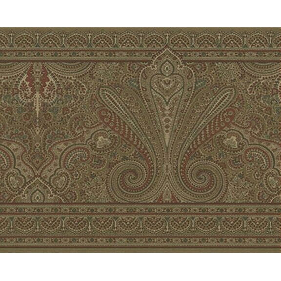 879204 Paisley (Olive Greenish background) Wallpaper Border A653963b