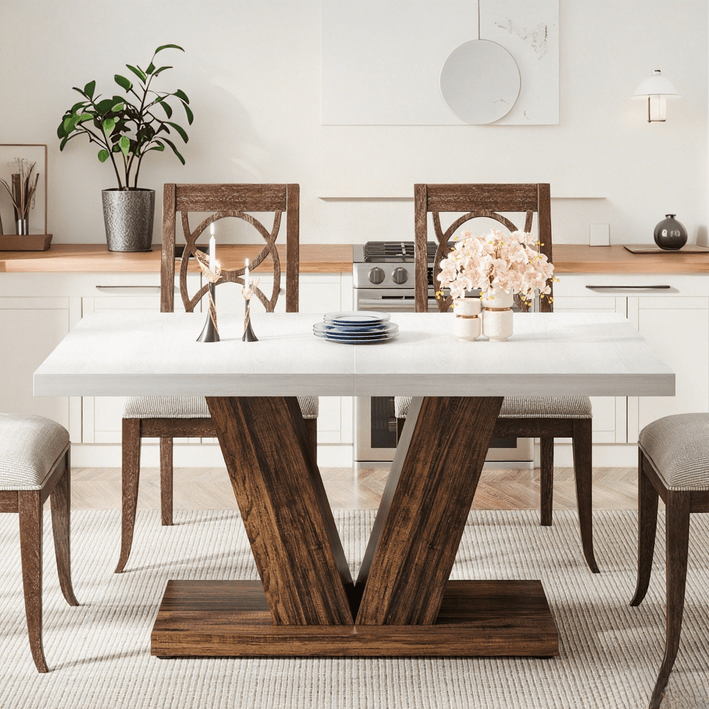 Finmind 47-inch Dining Table for 4 to 6, Farmhouse Wood Kitchen Table for Dining Room, White